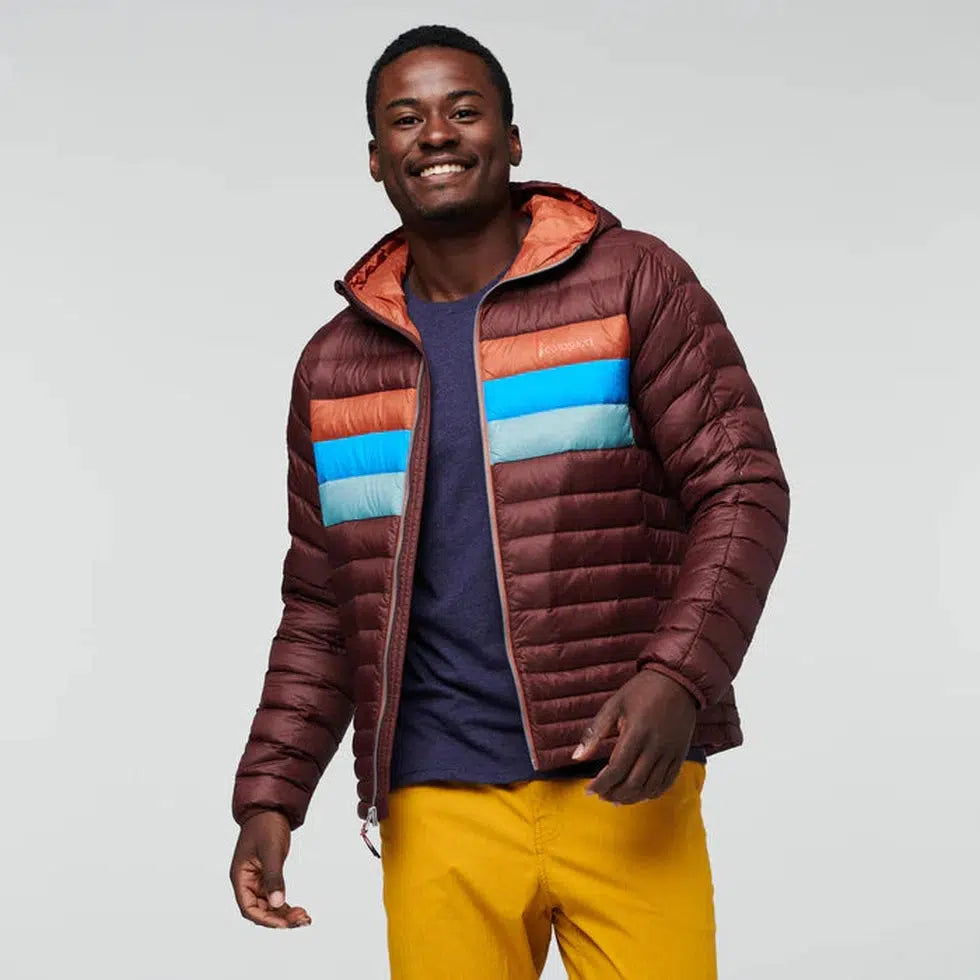 Men's Fuego Down Hooded Jacket-Men's - Clothing - Jackets & Vests-Cotopaxi-Chestnut Stripes-M-Appalachian Outfitters