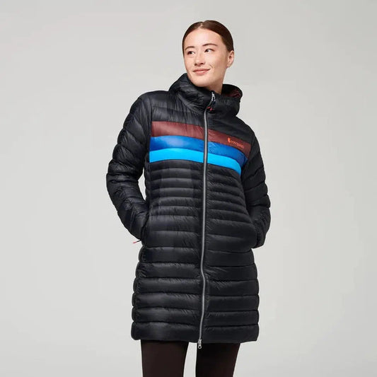 Women's Fuego Down Parka-Women's - Clothing - Jackets & Vests-Cotopaxi-Black/Chestnut Stripes-S-Appalachian Outfitters
