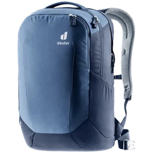 A front view of the Deuter Giga daypack in Marine Ink showing the main compartment zipper and padded shoulder straps against a white background.