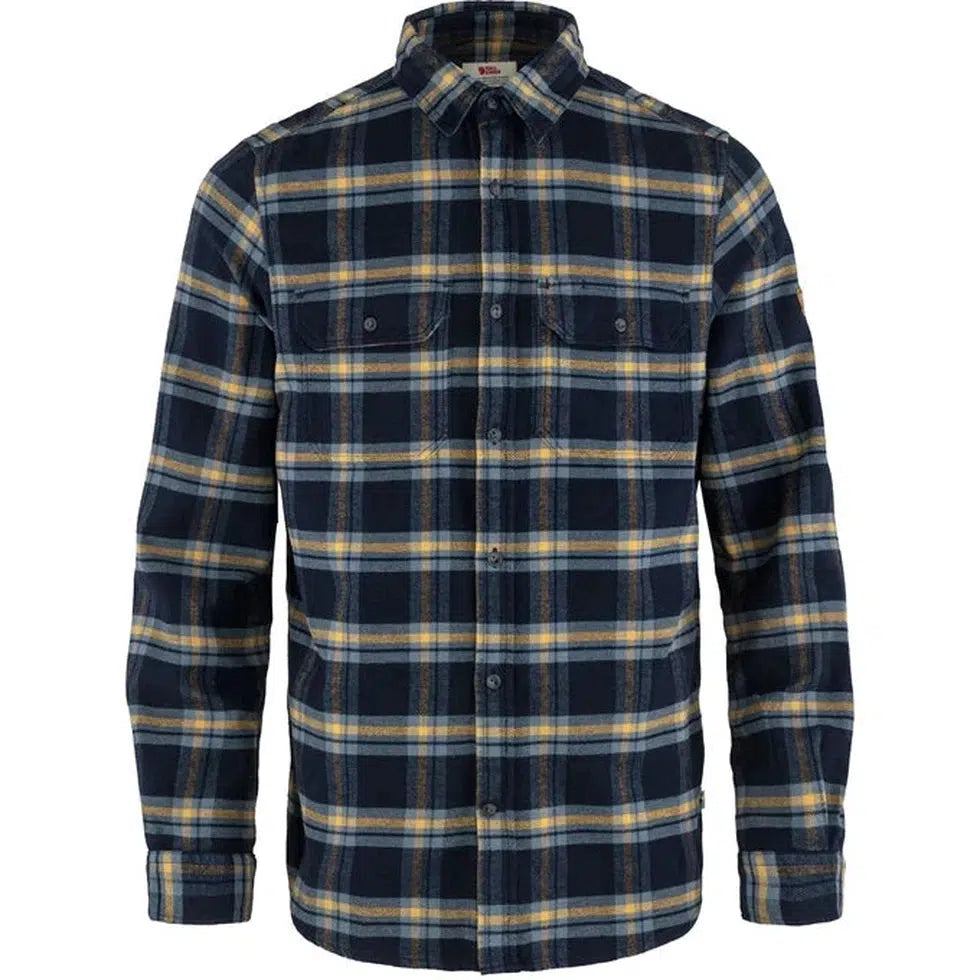 Fjallraven Men's Ovik Heavy Flannel Shirt-Men's - Clothing - Tops-Fjallraven-Dark Navy-Buckwheat Brown-M-Appalachian Outfitters