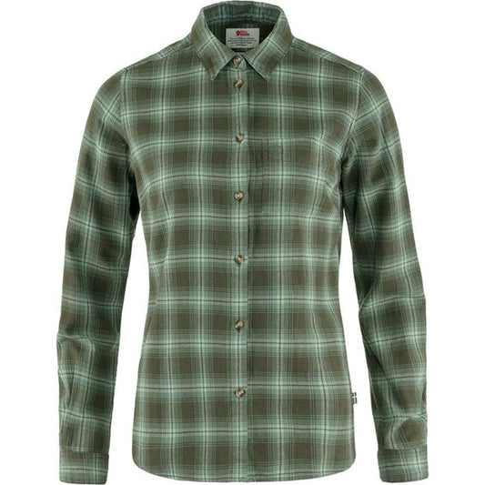 Women's Ovik Flannel Shirt-Women's - Clothing - Tops-Fjallraven-Deep Forest-Patina Green-S-Appalachian Outfitters