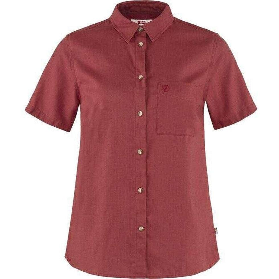Women's Ovik Travel Shirt Short Sleeve-Women's - Clothing - Tops-Fjallraven-Raspberry Red-S-Appalachian Outfitters