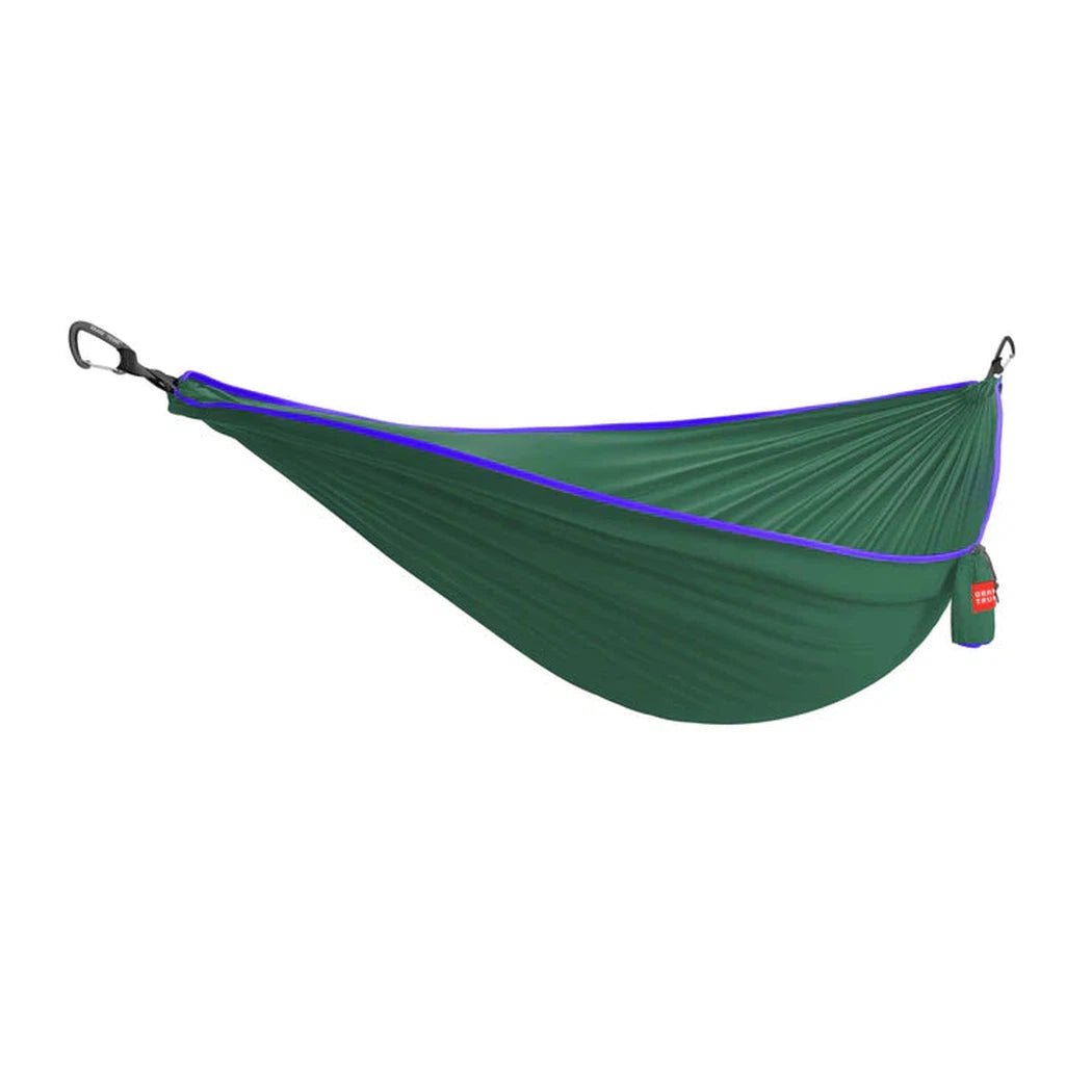 A green and aqua Grand Trunk TRUNKTECH Single Hammock shown from a side angle with a white background.