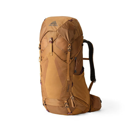 Side view of the Gregory Maven 48 in Warm Bronze showing the top zippers and black shoulder straps against a white background.