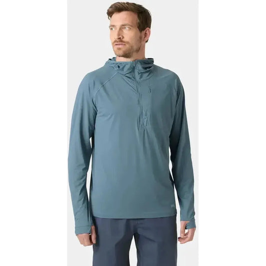 Helly Hansen Men's Shine Solen Half-Zip Sun Hoodie-Men's - Clothing - Tops-Helly Hansen-Washed Blue-M-Appalachian Outfitters