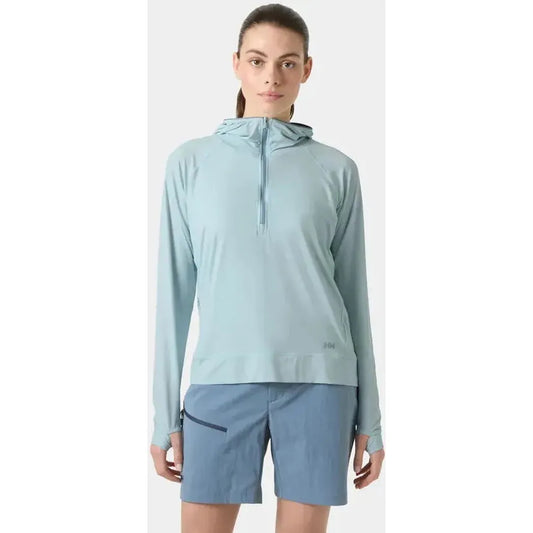 Helly Hansen Women's Shine Solen Half-Zip Sun Hoodie-Women's - Clothing - Tops-Helly Hansen-Barely Blue-S-Appalachian Outfitters