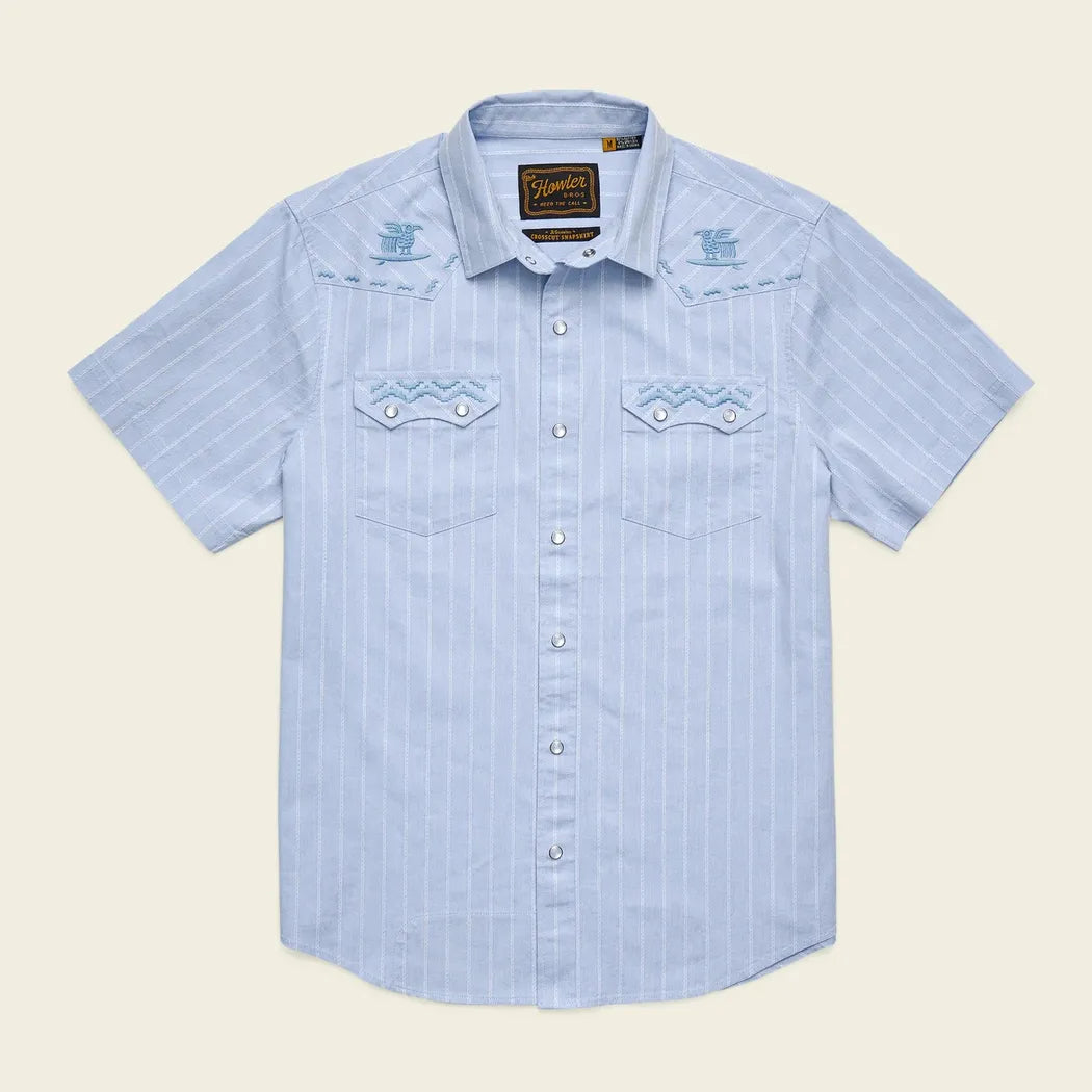 Howler Brothers Men's Crosscut Deluxe Shortsleeve-Men's - Clothing - Tops-Howler Brothers-Noche de Paz: Indigo Chambray-M-Appalachian Outfitters