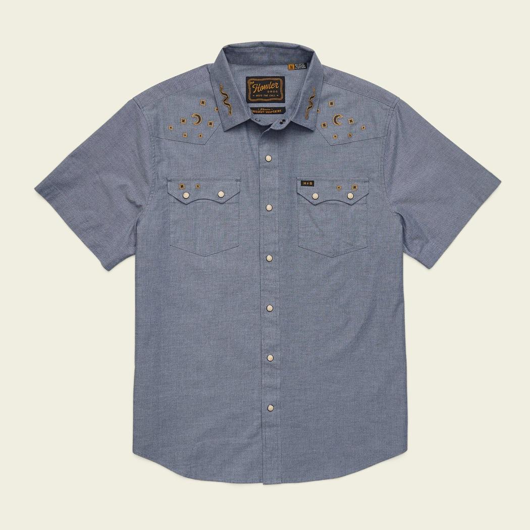 Howler Brothers Men's Crosscut Deluxe Shortsleeve-Men's - Clothing - Tops-Howler Brothers-Surfbird: Sky Oxford Dobby-M-Appalachian Outfitters