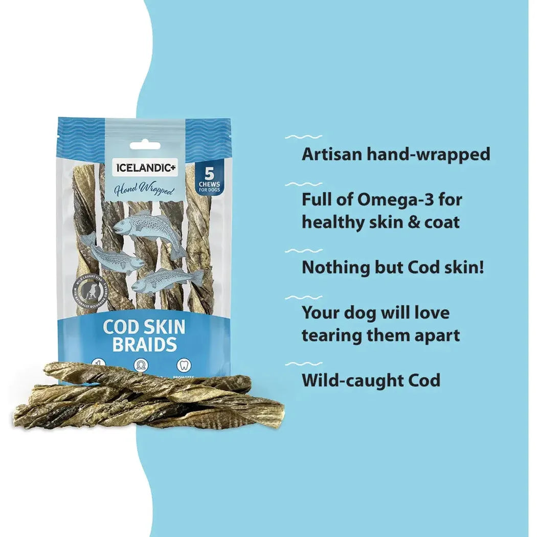 Icelandic+ Cod Skin Braids for Dogs (5pk)-Pets - Treats-Icelandic+-Appalachian Outfitters