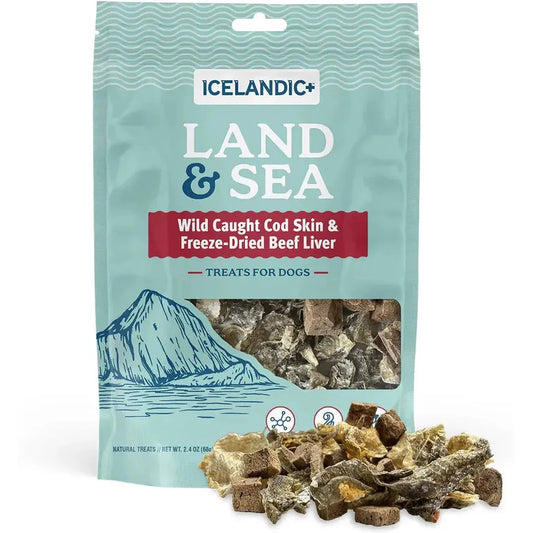 Icelandic+ Land & Sea Cod Skin & Freeze-Dried Beef Liver Treats for Dogs | 2.4 oz-Pets - Treats-Icelandic+-Appalachian Outfitters
