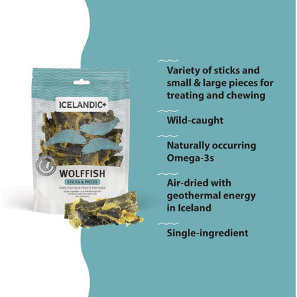 Icelandic+ Wolffish Skin Sticks & Pieces Dog Treats | 3.0-oz Bag-Pets - Treats-Icelandic+-Appalachian Outfitters