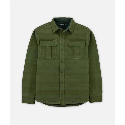 Olive Jetty Hull Jacket front view with two chest pockets and button closure against a plain white background.
