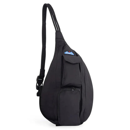 Side view of the Kavu Mini Slingback in Black showing the front pocket and adjustable strap against a white background.