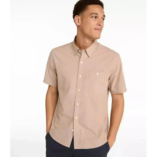 L.L.Bean Men's Comfort Stretch Performance Chambray Shirt-Men's - Clothing - Tops-L.L.Bean-Camel Brown-M-Appalachian Outfitters