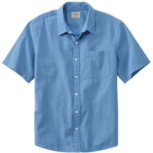 L.L.Bean Women's Organic Seersucker Shirt Short Sleeve Slightly Fitted Plaid-Women's - Clothing - Tops-L.L.Bean-Bluebell-M-Appalachian Outfitters