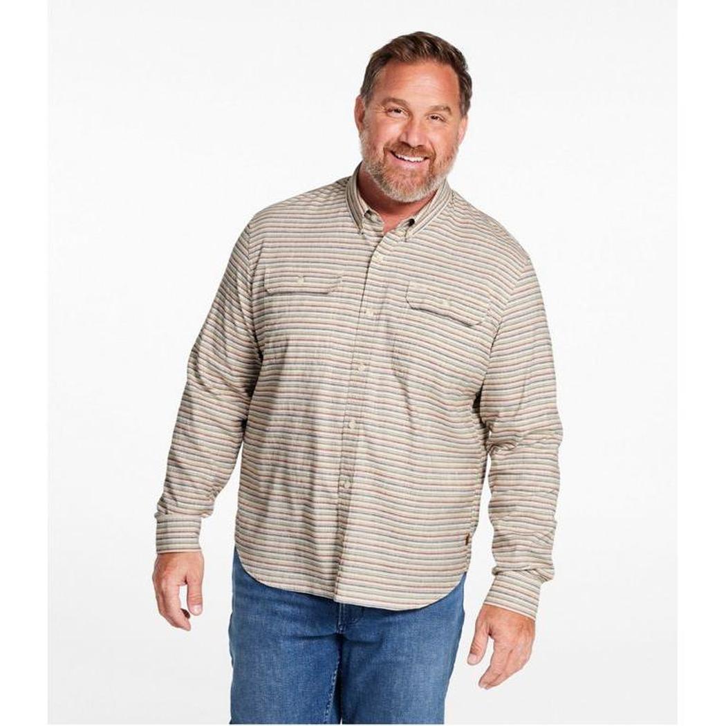L.L.Bean Men's Stonecoast Cotton Hemp Shirt Long Sleeve Slightly Fitted Stripe-Men's - Clothing - Tops-L.L.Bean-Appalachian Outfitters