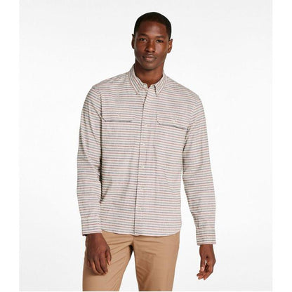 L.L.Bean Men's Stonecoast Cotton Hemp Shirt Long Sleeve Slightly Fitted Stripe-Men's - Clothing - Tops-L.L.Bean-Silver Birch-M-Appalachian Outfitters