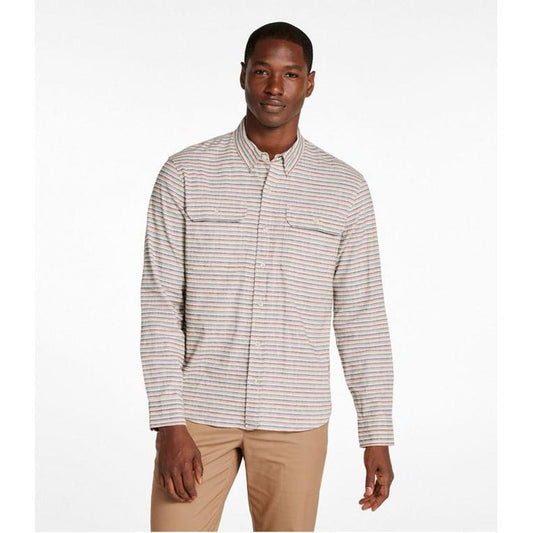 L.L.Bean Men's Stonecoast Cotton Hemp Shirt Long Sleeve Slightly Fitted Stripe-Men's - Clothing - Tops-L.L.Bean-Silver Birch-M-Appalachian Outfitters