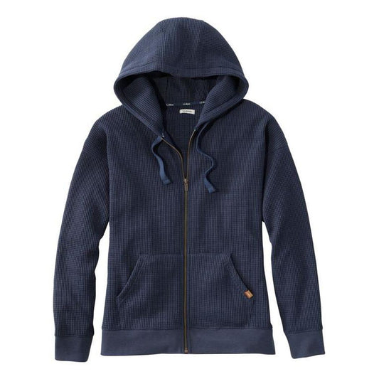 L.L.Bean Women's Birchwood Brushed Waffle Full-Zip Hoodie-Women's - Clothing - Tops-L.L.Bean-Carbon Navy-S-Appalachian Outfitters