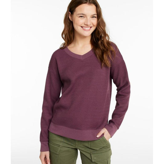 L.L.Bean Women's Birchwood Brushed Waffle V-Neck Top-Women's - Clothing - Tops-L.L.Bean-Appalachian Outfitters