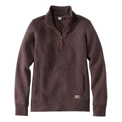 L.L.Bean Women's Regular Quilted Sweatshirt 1/4 Zip Pullover Long Sleeve-Women's - Clothing - Tops-L.L.Bean-DeepestBrownHea-S-Appalachian Outfitters