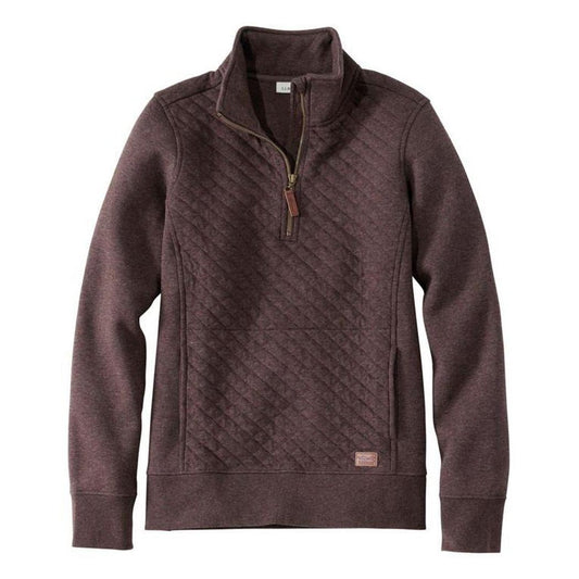 L.L.Bean Women's Regular Quilted Sweatshirt 1/4 Zip Pullover Long Sleeve-Women's - Clothing - Tops-L.L.Bean-DeepestBrownHea-S-Appalachian Outfitters