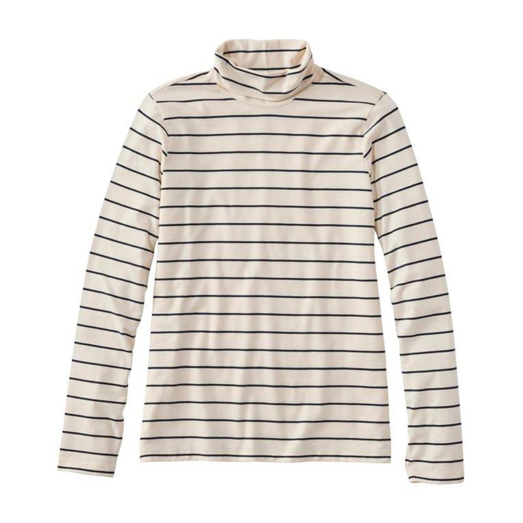 L.L.Bean Women's Soft Stretch Supima-Blend Turtleneck Stripe Tee-Women's - Clothing - Tops-L.L.Bean-Sailcloth/Classic Navy-S-Appalachian Outfitters