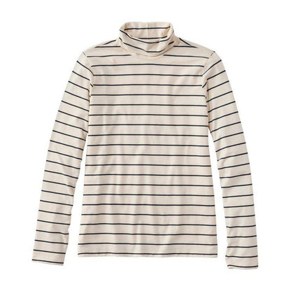 L.L.Bean Women's Soft Stretch Supima-Blend Turtleneck Stripe Tee-Women's - Clothing - Tops-L.L.Bean-Sailcloth/Classic Navy-S-Appalachian Outfitters