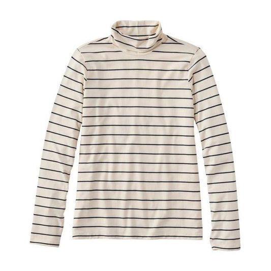 L.L.Bean Women's Soft Stretch Supima-Blend Turtleneck Stripe Tee-Women's - Clothing - Tops-L.L.Bean-Sailcloth/Classic Navy-S-Appalachian Outfitters