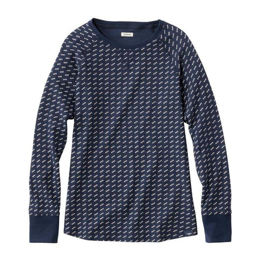 L.L.Bean Women's Unshrinkable Mini-Waffle Long-Sleeve Crewneck Stripe Tee-Women's - Clothing - Tops-L.L.Bean-Appalachian Outfitters