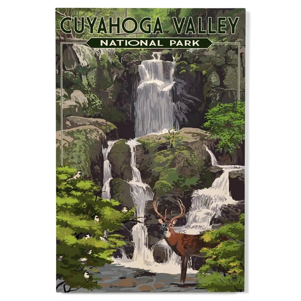 Lantern Press Cuyahoga Valley National Park Premium Wood Sign 12x18-Accessories - Novelty-Lantern Press-Deer and Falls-Appalachian Outfitters