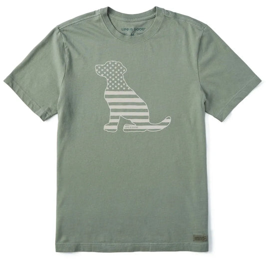 Life is Good Men's American Flag Dog Short Sleeve Crusher-LITE Tee-Men's - Clothing - Tops-Life is Good-Appalachian Outfitters