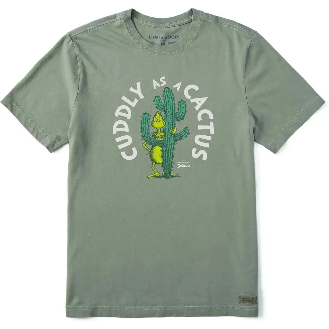 Life is Good Men's Cuddly as a Cactus Grinch Short Sleeve Crusher Tee-Men's - Clothing - Tops-Life is Good-Moss Green-M-Appalachian Outfitters