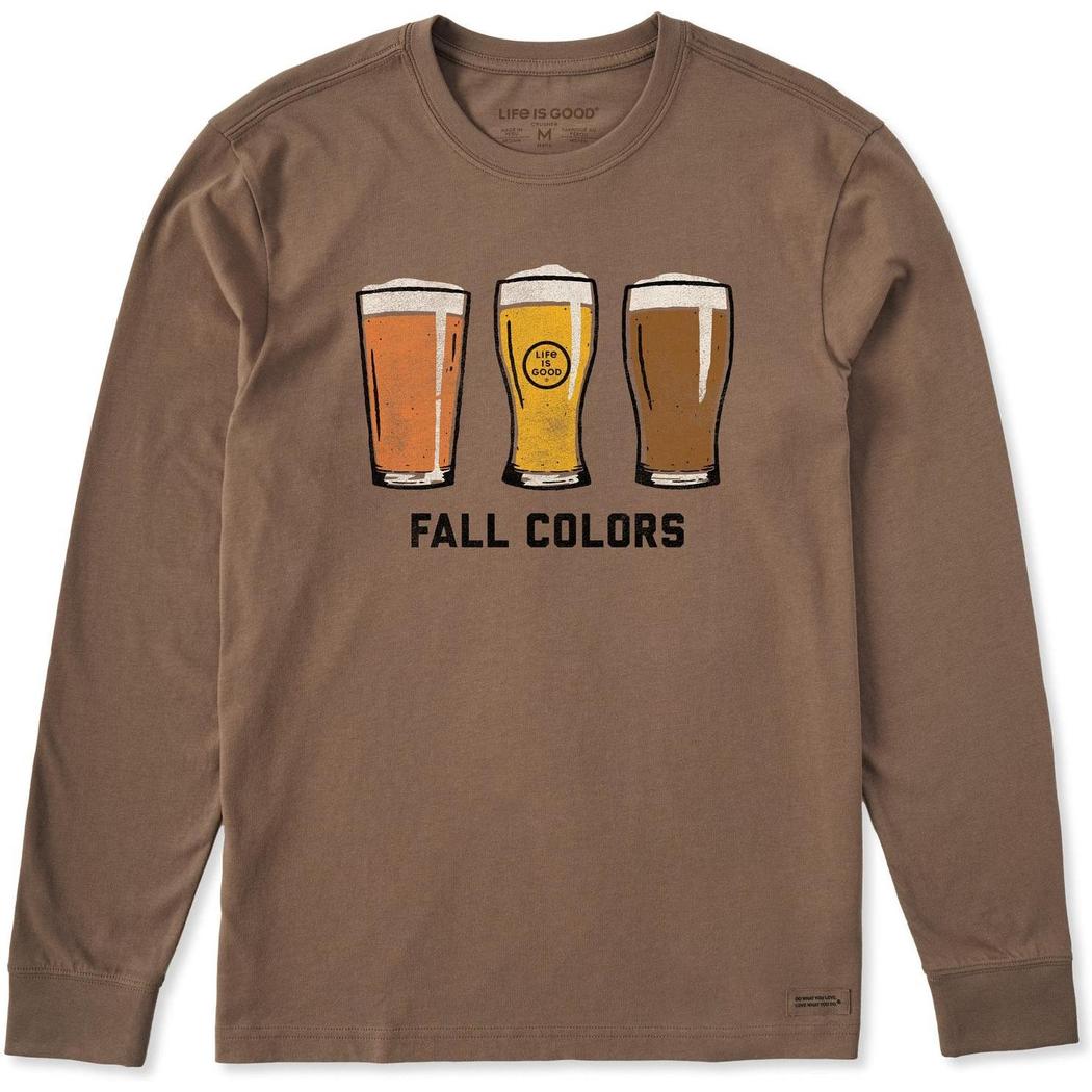Life is Good Men's Fall Colors Beer Long Sleeve Crusher Tee-Men's - Clothing - Tops-Life is Good-Mushroom Brown-M-Appalachian Outfitters