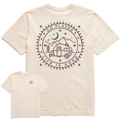 Life is Good Men's Go Places Camper Compass Crusher Tee-Men's - Clothing - Tops-Life is Good-Putty White-M-Appalachian Outfitters