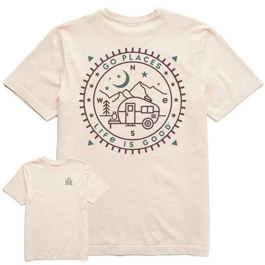 Life is Good Men's Go Places Camper Compass Crusher Tee-Men's - Clothing - Tops-Life is Good-Putty White-M-Appalachian Outfitters