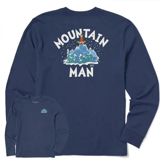 Life is Good Men's Grinch Mountain Man Long Sleeve Crusher Tee-Men's - Clothing - Tops-Life is Good-Darkest Blue-M-Appalachian Outfitters