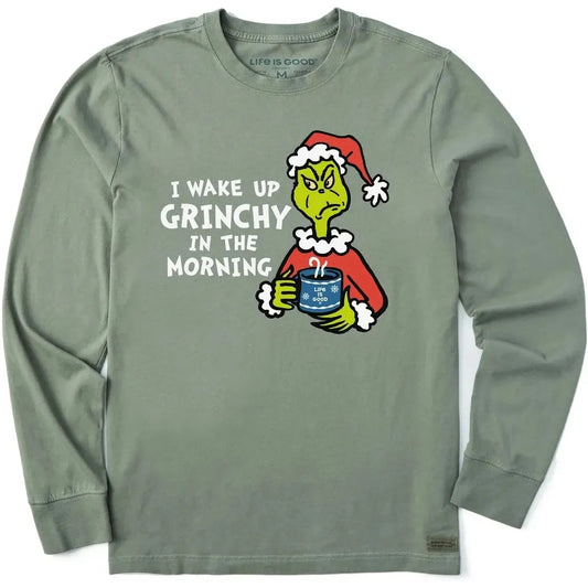 Life is Good Men's I Wake Up Grinchy in the Morning Long Sleeve Crusher Tee-Men's - Clothing - Tops-Life is Good-Appalachian Outfitters