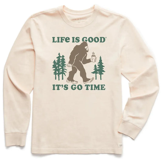 Life is Good Men's It's Go Time Sasquatch Long Sleeve Crusher Tee-Men's - Clothing - Tops-Life is Good-Putty White-M-Appalachian Outfitters