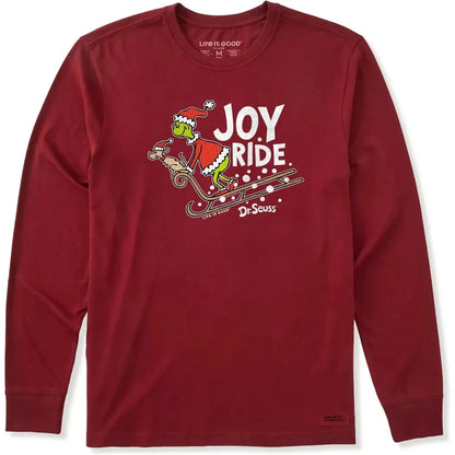 Life is Good Men's Joy Ride Grinch Long Sleeve Crusher Tee-Men's - Clothing - Tops-Life is Good-Adirondack Red-M-Appalachian Outfitters