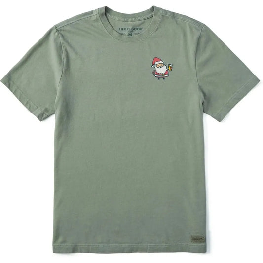 Life is Good Men's Little Santa w Beer Short Sleeve Crusher Tee-Men's - Clothing - Tops-Life is Good-Moss Green-M-Appalachian Outfitters