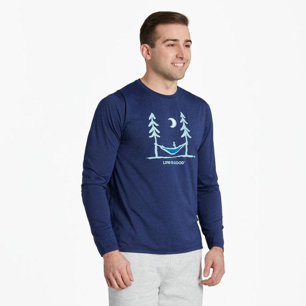 Men's Long Sleeve Active Tee Peace Out-Men's - Clothing - Tops-Life is Good-Darkest Blue-M-Appalachian Outfitters