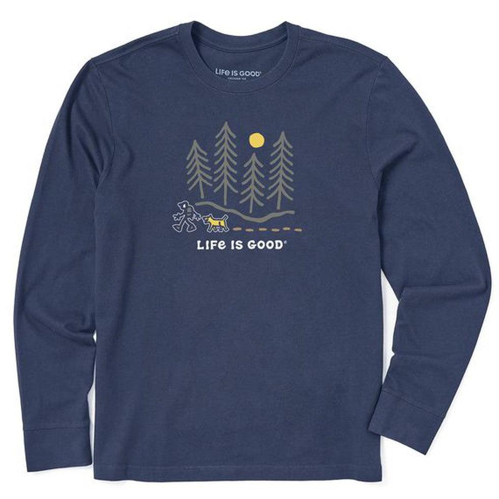 Men's Long Sleeve Hiking Through the Woods-Men's - Clothing - Tops-Life is Good-Darkest Blue-M-Appalachian Outfitters