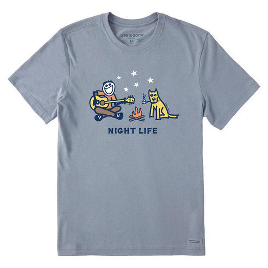 Life is Good Men's Night Life Short Sleeve Crusher Tee-Men's - Clothing - Tops-Life is Good-Stone Blue-M-Appalachian Outfitters