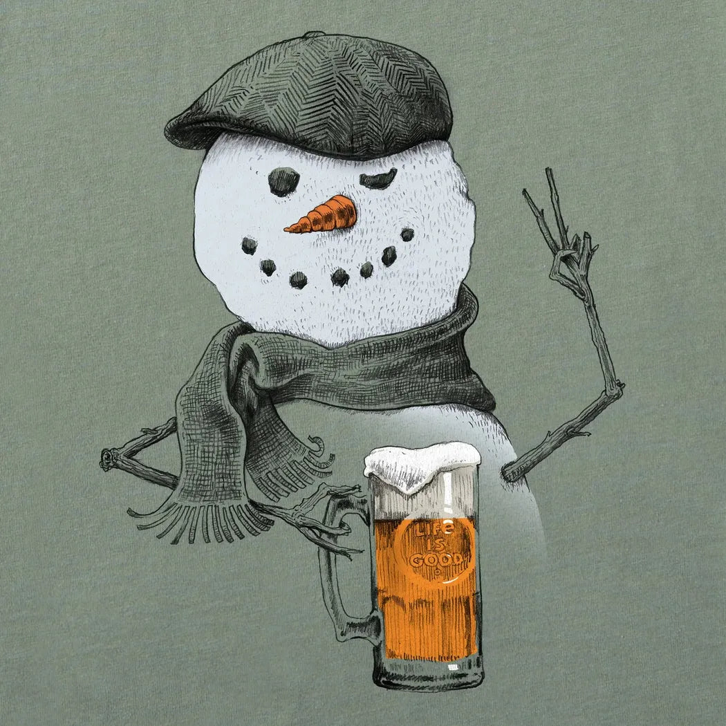 Life is Good Men's Peaceful Snowman w Beer Short Sleeve Crusher Tee-Men's - Clothing - Tops-Life is Good-Appalachian Outfitters