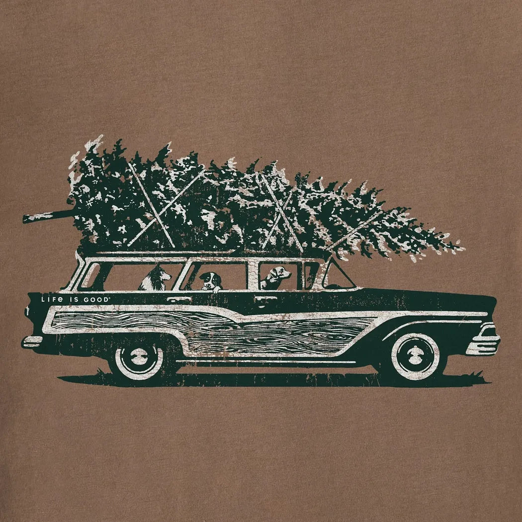 Life is Good Men's Photo Christmas Tree Wagon Short Sleeve Crusher Tee-Men's - Clothing - Tops-Life is Good-Appalachian Outfitters