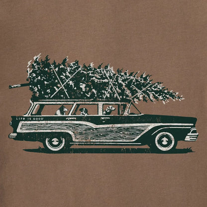 Life is Good Men's Photo Christmas Tree Wagon Short Sleeve Crusher Tee-Men's - Clothing - Tops-Life is Good-Appalachian Outfitters