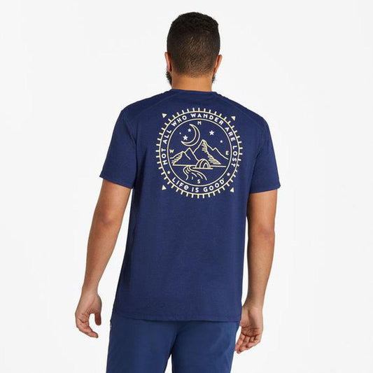 Men's Short Sleeve ActiveTee Wander Compass Scene Active-Men's - Clothing - Tops-Life is Good-Darkest Blue-M-Appalachian Outfitters