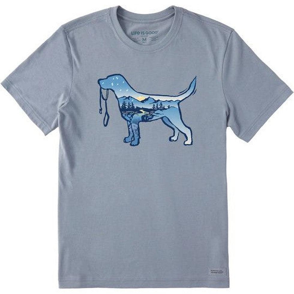 Life is Good Men's Short Sleeve Dog Mountain Scene-Men's - Clothing - Tops-Life is Good-Stone Blue-M-Appalachian Outfitters