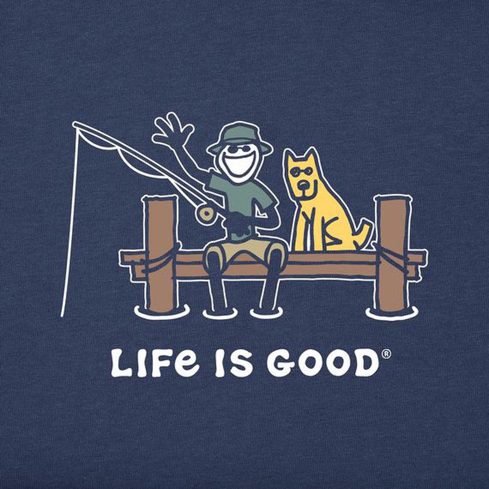 Life is Good Men's Short Sleeve Jake and Rocket Dock Fish-Men's - Clothing - Tops-Life is Good-Appalachian Outfitters